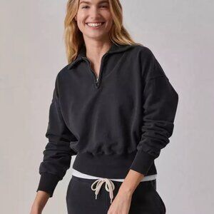 Buck Mason Soft Black Venice Wash Vintage Interloop Half-Zip Sweatshirt